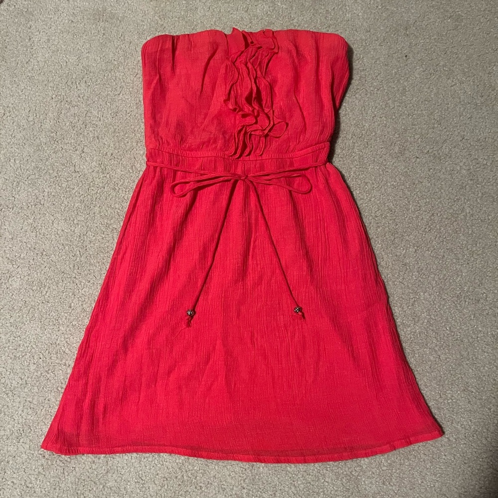 Pink Strapless Ruffle Dress